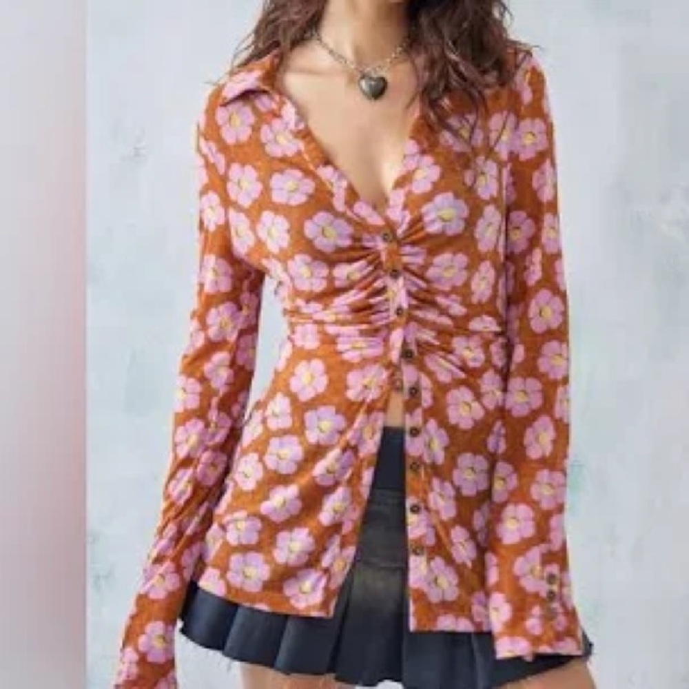 Free People Boho Floral Button-Up Top - size XS